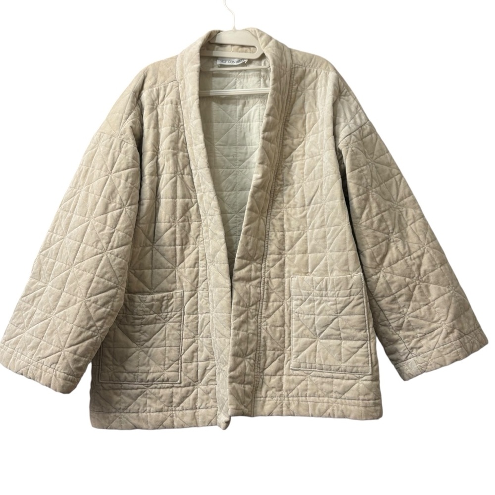 Self Contrast Made in USA Quilted Velvet Beige Kimono Style Jacket Oversized M - Picture 1 of 13